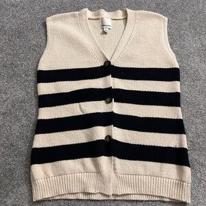 Beige and navy Striped V-Neck Sweater Vest